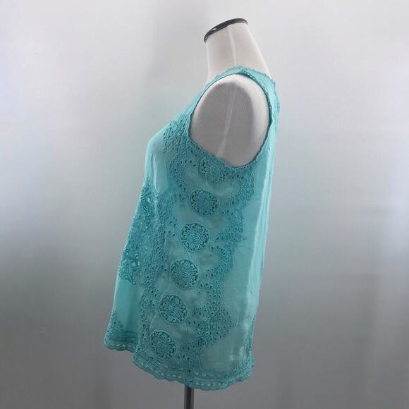 Johnny Was Blue Embroidered Eyelet Spear Tank Top - Picture 7 of 11